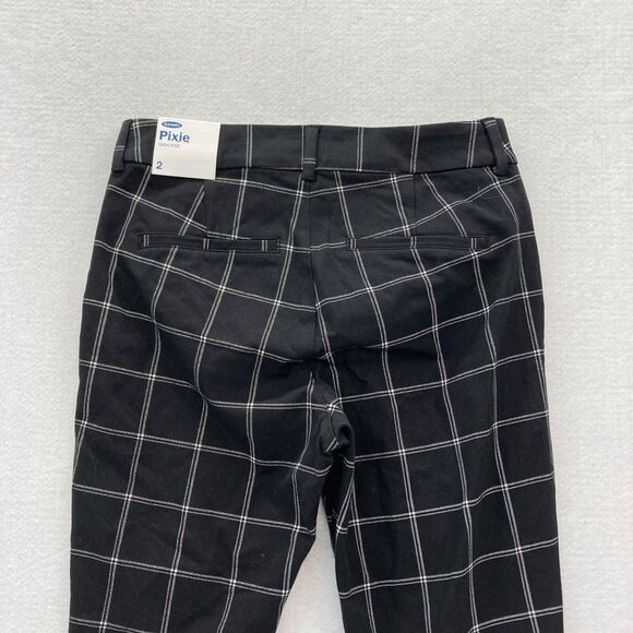 Old Navy Pixie Pants Women's 2 Black Plaid Stretch Fabric Slim Leg Ankle Pants - Picture 10 of 12
